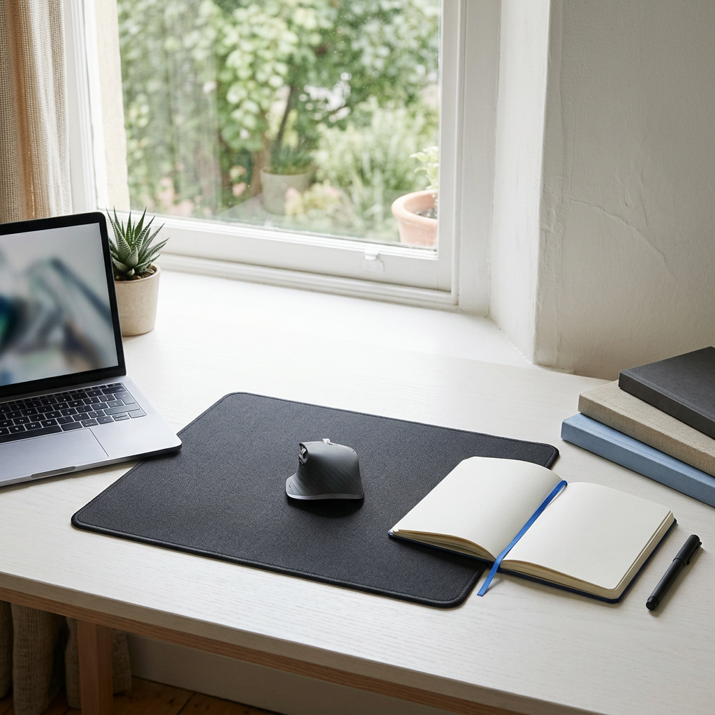 A space to learn, a bright student desk with a graphite mouse pad